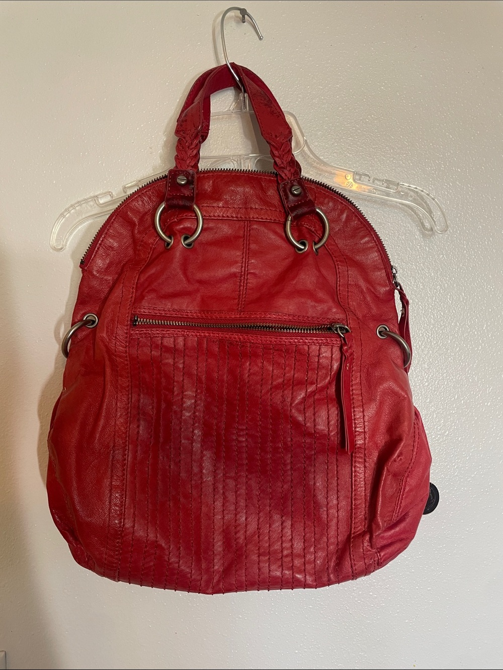 The Sak Red Leather Shoulder Backpack